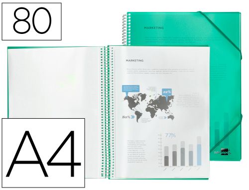 Capa catalogo liderpapel com espiral 80 bolsas polipropileno din a4 verde , Liderpapel , 54434 , 8423473544345
